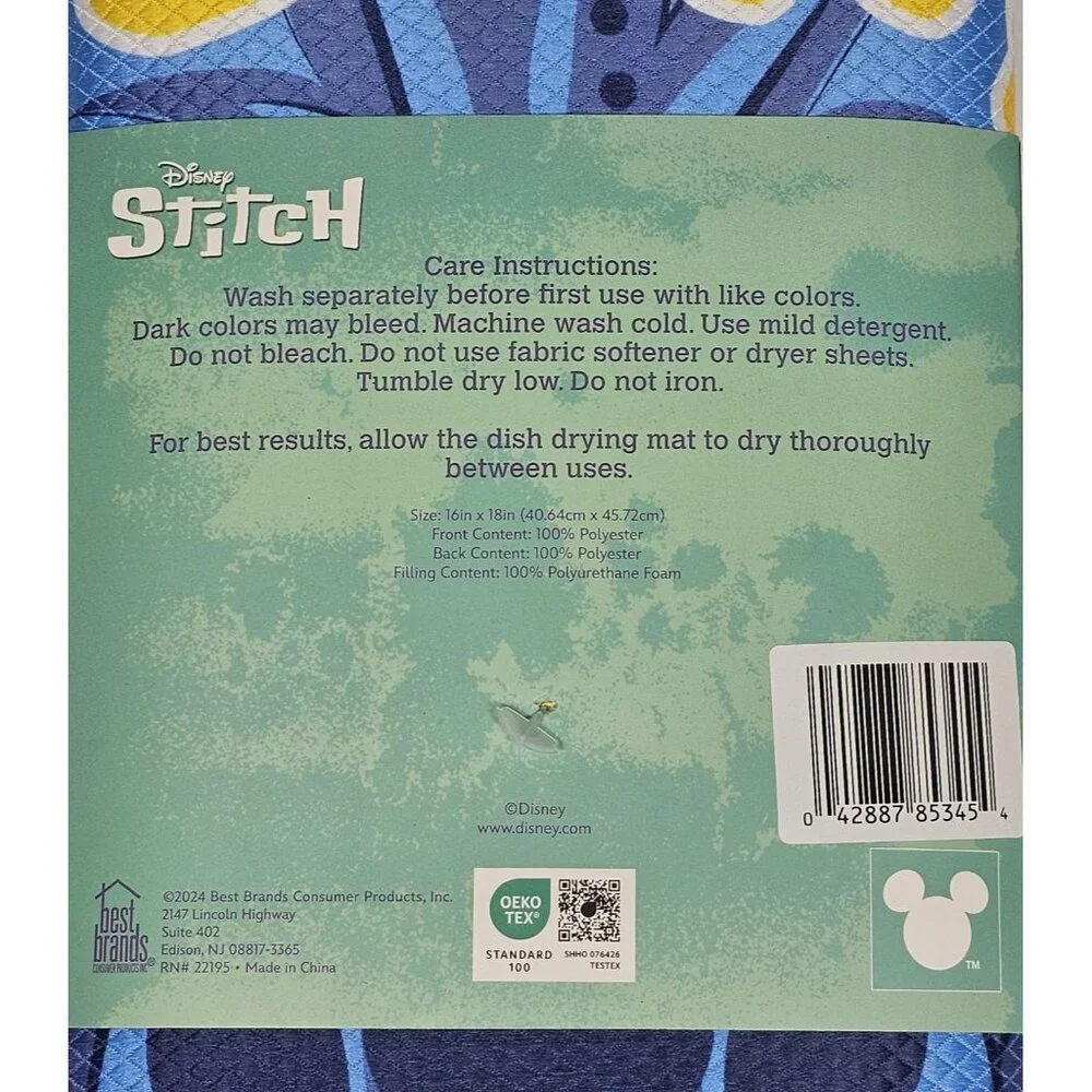 Disney Stitch 2 Pack Kitchen Dish Drying Mats 16